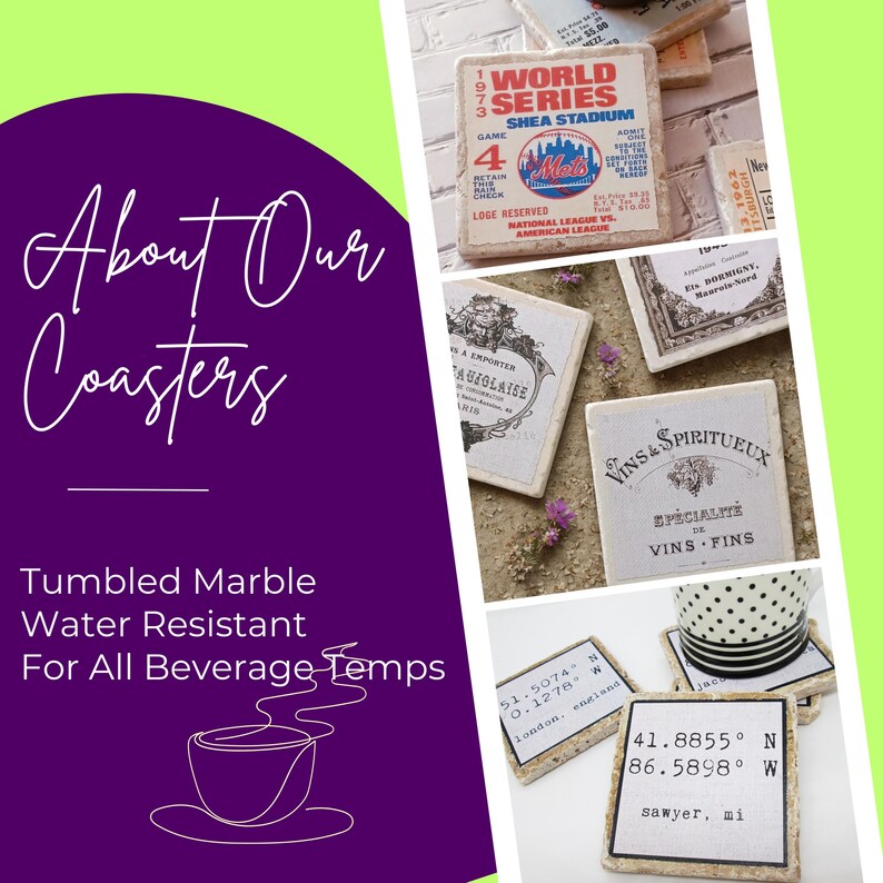 Old Hollywood Coaster Set: Glam Vintage Decor, Set of 4 Marble Drink Coasters image 3