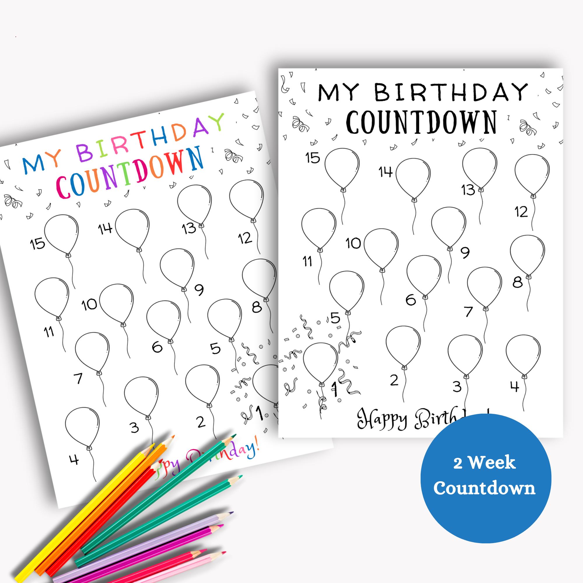 Birthday Countdown Printable for Kids: 2 Week Color in Calendar - Etsy
