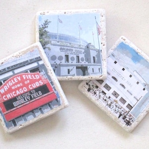 Vintage Chicago Sports Coasters - Set of 4 - Chicago Stadiums Gift Set, Chicago Cubs, White Sox, Chicago Bears, Gift for Chicago Sports Fan