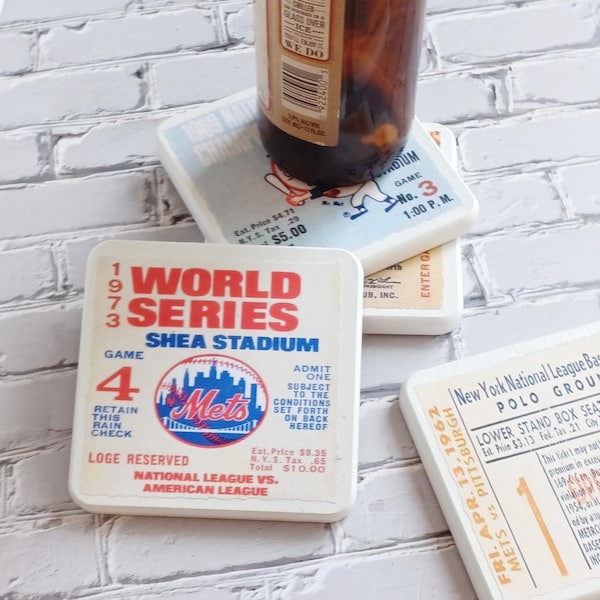 Vintage NY Mets Ticket Stub Coasters - Set of 4, Shea Stadium Memorabilia