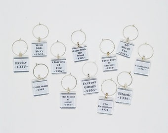 Academy Award Winning Movies Wine Charms -set of 6 or 10- Oscar Party, Oscars Party Favors, Hollywood Wine Charms, Movie Wine Charms