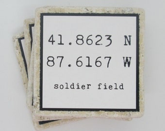 Soldier Field Coordinates Coasters -set of 4- Chicago Bears, Bears Coasters, Housewarming, Moving Gift, Coordinates Coasters, Soldier Field