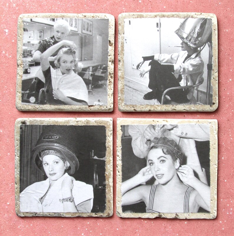 Old Hollywood Coaster Set: Glam Vintage Decor, Set of 4 Marble Drink Coasters image 4