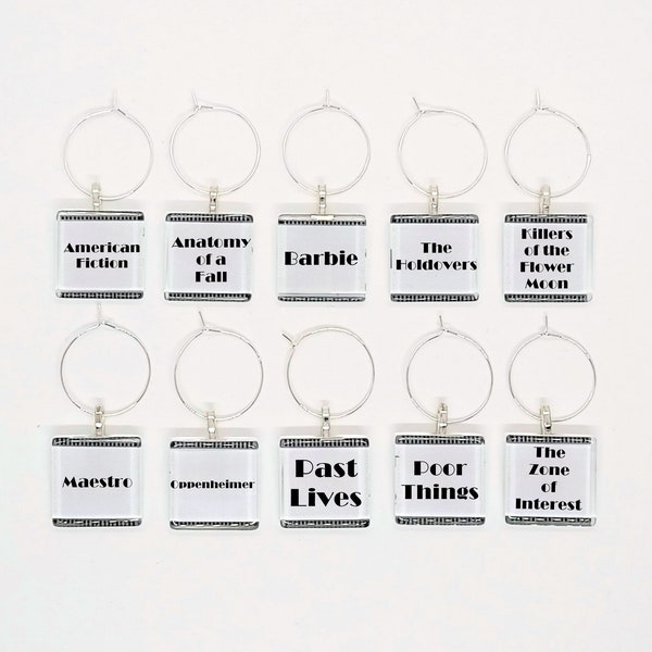 Oscars Wine Charms - set of 6 or 10 - Academy Awards, Oscar Party, Academy Awards Party, the Oscars, 2024 Oscars, Wine Glass Charms, Movies