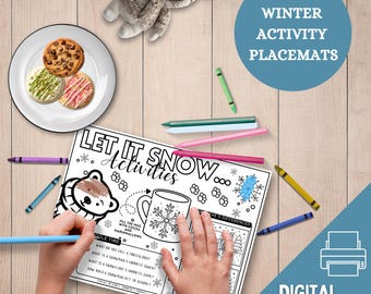 Manteles individuales de invierno: Actividades imprimibles para niños, juegos para días de nieve en interiores