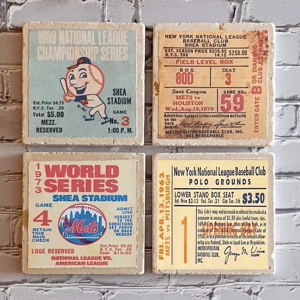 NY Mets Ticket Stub Coasters - set of 4 - Shea Stadium, New York Mets, Mets Coasters, Beer Coasters, Vintage Mets, MLB, MLB Gifts