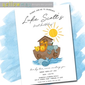 Noah&#39;s Ark First Birthday Party Invitation - Two by two - 5x7 - Printable PDF & JPG