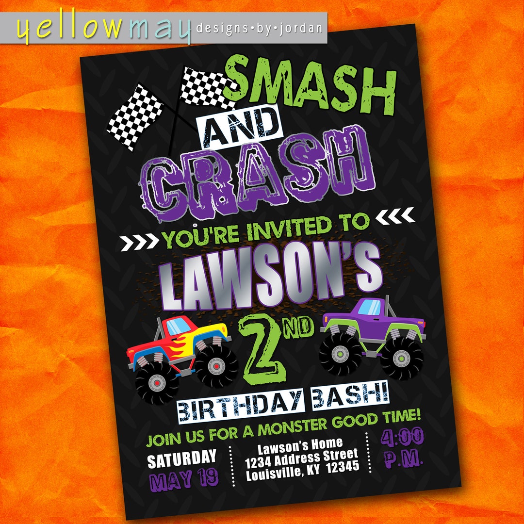 Monster Truck Birthday Party Invitation - 5x7 - Printable PDF &amp; JPG - Etsy