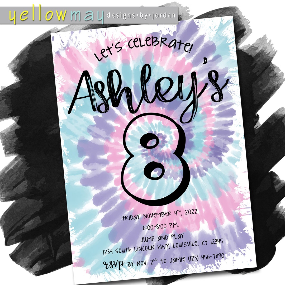 Tie Dye Birthday Party Invitation, Swirl, Pastel - 5x7 - Printable PDF ...