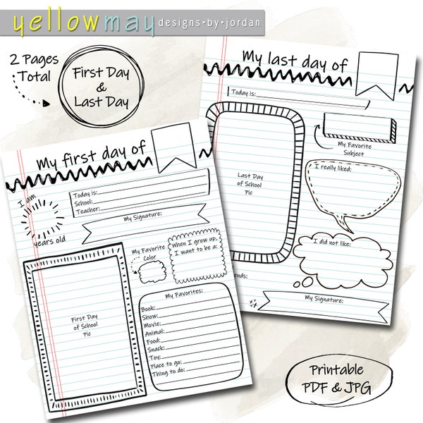 Zig Zag First and Last Day of School Pages, School Memory Book, School Journal, First Day of School Printable, School Scrapbook