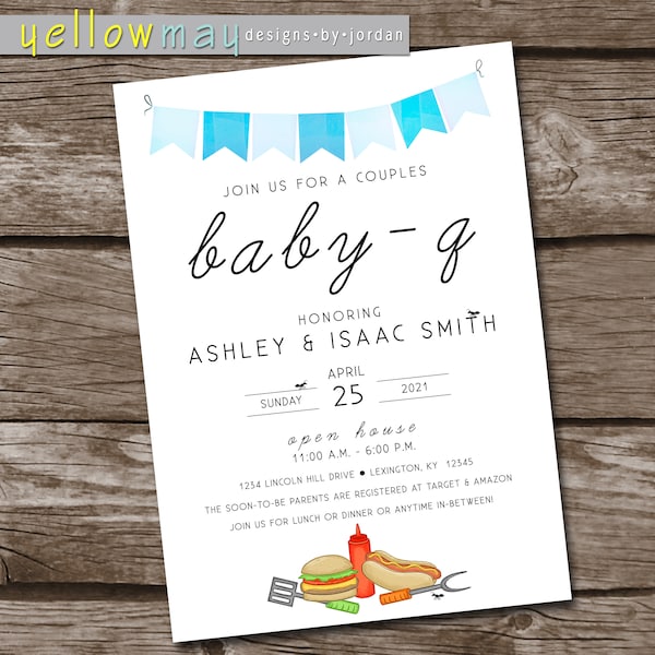 BBQ, Baby-Q, Couples Baby Shower Invitation, Picnic - 5x7 - Printable PDF & JPG