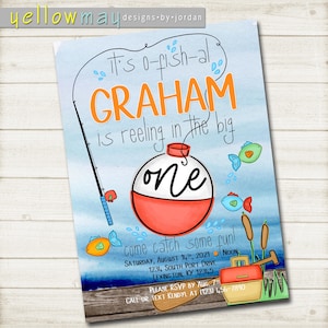 It&#39;s O-Fish-Al First Birthday Party Invitation - Reeling in the Big One, Fish, Buoy - 5x7 - Printable PDF & JPG