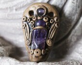 Amethyst Angel Gold Polymer Clay Crown Chakra Pendant