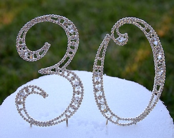 New Large 5" Crystal Rhinestone NUMBER THIRTY (30) Cake Topper Silver 30th Birthday Party Anniversary Free Shipping CT300