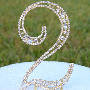 New 5" Gold Rhinestone NUMBER Two (2) Crystal Cake Topper Second 2nd Birthday Parties Bling Wedding Free Shipping CT075