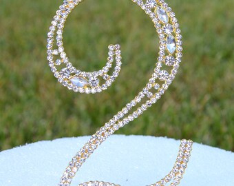 New 5" Gold Rhinestone NUMBER Two (2) Crystal Cake Topper Second 2nd Birthday Parties Bling Wedding Free Shipping CT075