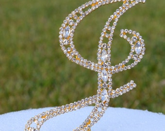 Large 5"  Crystal Rhinestone Gold Cake Topper Letter "J" Monogram Wedding Birthday Party Top Initial CT092