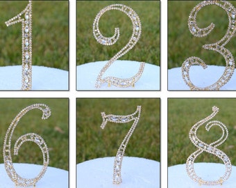 New  5" Crystal Rhinestone Gold Cake Topper Number Birthday Party Anniversary Monogram Wedding Top Initial FS CT068