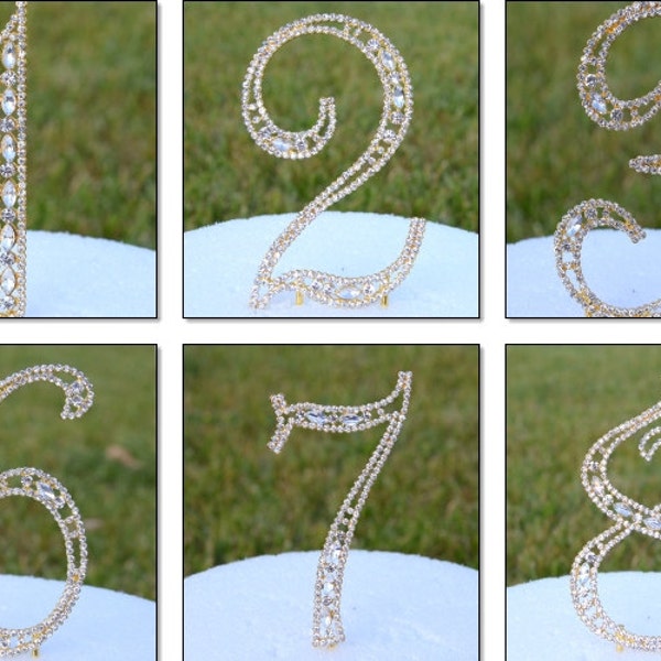 New  5" Crystal Rhinestone Gold Cake Topper Number Birthday Party Anniversary Monogram Wedding Top Initial FS CT068