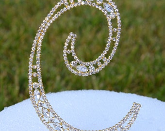 Large 5"  Crystal Rhinestone Gold Cake Topper Letter "C" Monogram Wedding Birthday Party Top Initial CT085