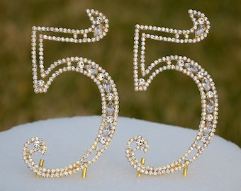 New 5" Gold Rhinestone NUMBER (55) Cake Topper 55th Birthday Parties Free SHIPPING CT551