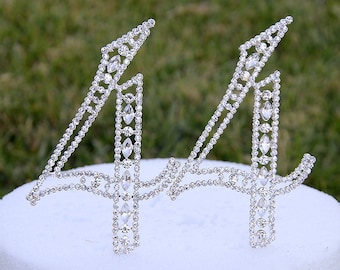 Large 5" Crystal Rhinestone NUMBER 44 Cake Topper Silver 44th Birthday Party Forty Four Anniversary Free Shipping CT440