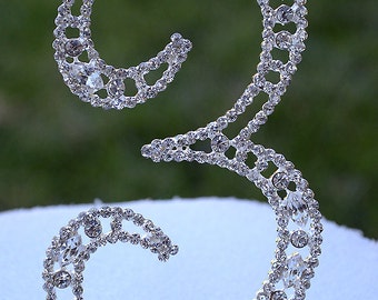 Large 5" Crystal Rhinestone NUMBER Three Cake Topper Silver Third 3rd Birthday Party Anniversary Wedding CT003