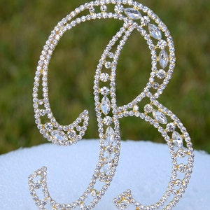 Large 5"  Crystal Rhinestone Gold Cake Topper Letter "B" Monogram Wedding Birthday Party Top Initial CT084