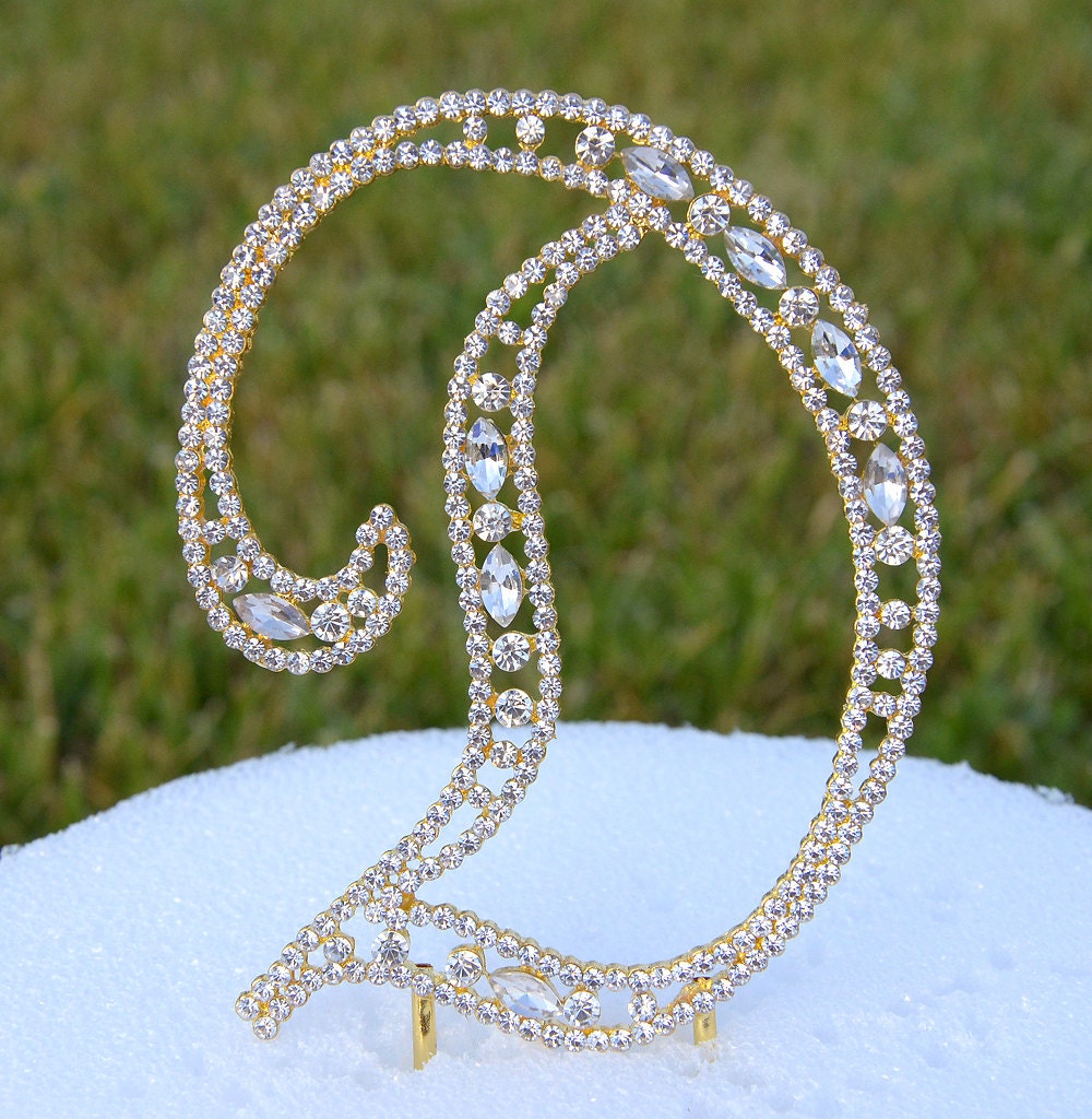 Gold Letter Initial S Birthday Crystal Rhinestone Cake Topper S Party Monogram 