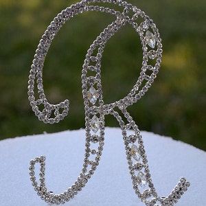 Large 5"  Crystal Rhinestone Silver Cake Topper Letter "R" Monogram Wedding Birthday Party Top Initial CT053