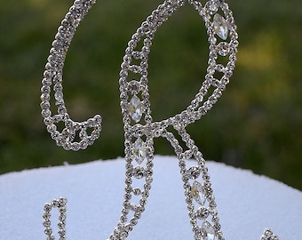 Large 5"  Crystal Rhinestone Silver Cake Topper Letter "R" Monogram Wedding Birthday Party Top Initial CT053