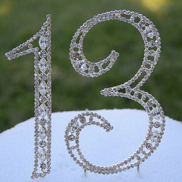 Large 5" Crystal Rhinestone NUMBER THIRTEEN (13) Cake Topper Silver 13th Birthday Party Anniversary Free Shipping CT130