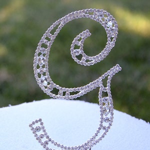 Large 5"  Crystal Rhinestone Silver Cake Topper Letter "G" Monogram Wedding Birthday Party Top Initial CT042