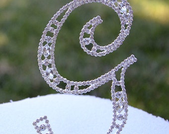 Large 5"  Crystal Rhinestone Silver Cake Topper Letter "G" Monogram Wedding Birthday Party Top Initial CT042