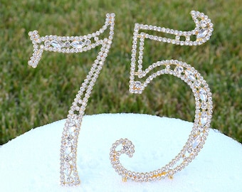 New 5" Gold Crystal Bling Rhinestone NUMBER Seventy Five 75 Cake Topper 75th Birthday Parties Anniversary CT751