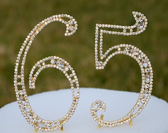 New 5" Gold Rhinestone NUMBER Sixty Five (65) Cake Topper 65th Birthday Parties Free SHIPPING CT651