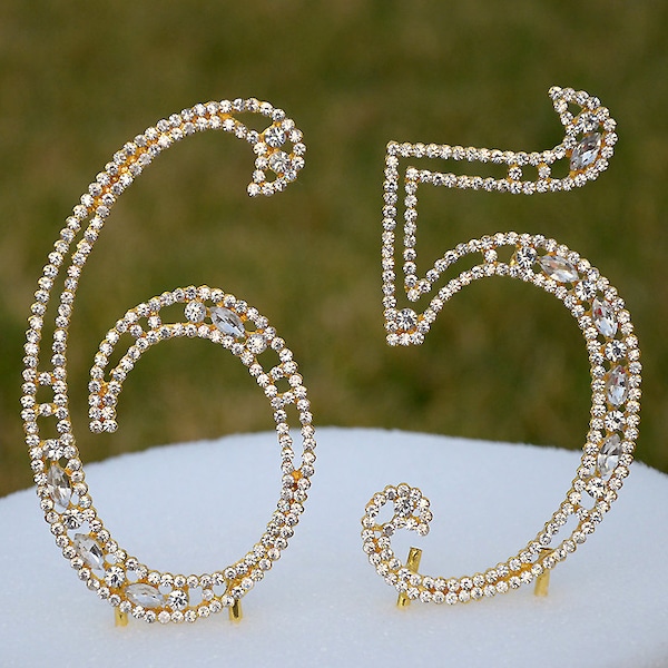 New 5" Gold Rhinestone NUMBER Sixty Five (65) Cake Topper 65th Birthday Parties Free SHIPPING CT651