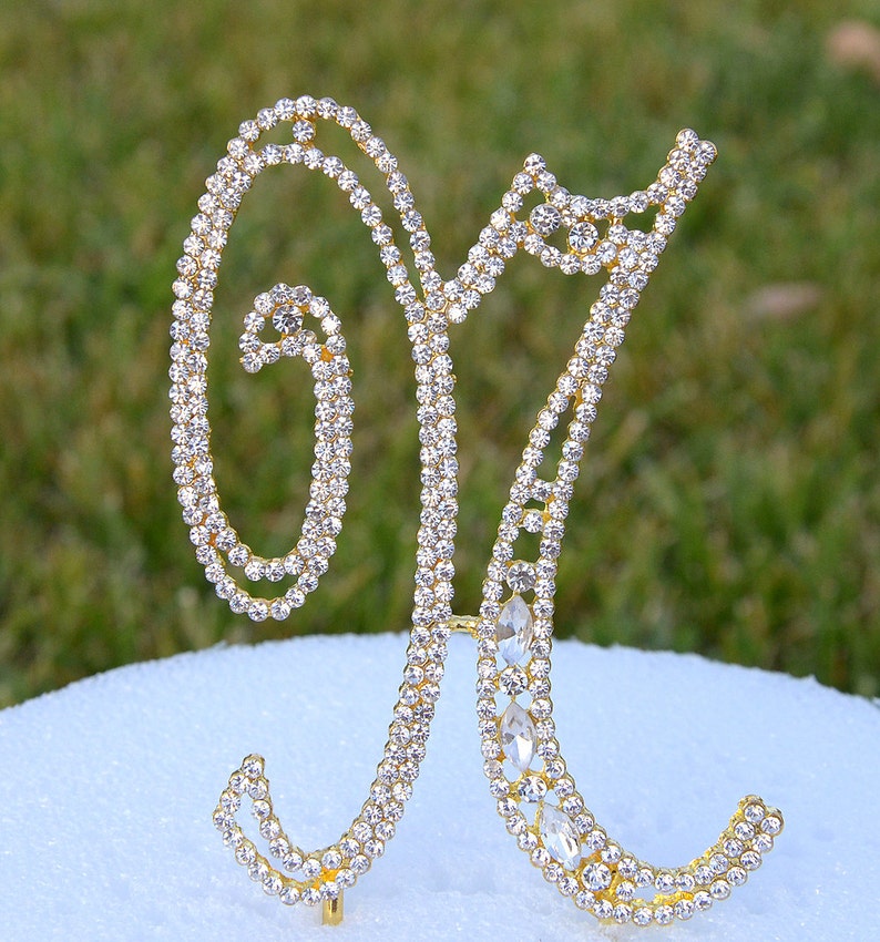 Large 5 Crystal Rhinestone Gold Cake Topper Letter Etsy