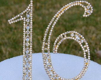 New 5" Gold Rhinestone NUMBER SIXTEEN (16) Cake Topper 16th Birthday Parties Sweet 16 Free Shipping CT161