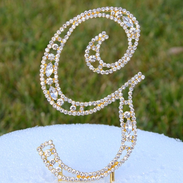 Large 5"  Crystal Rhinestone Gold Cake Topper Letter "G" Monogram Wedding Birthday Party Top Initial CT089