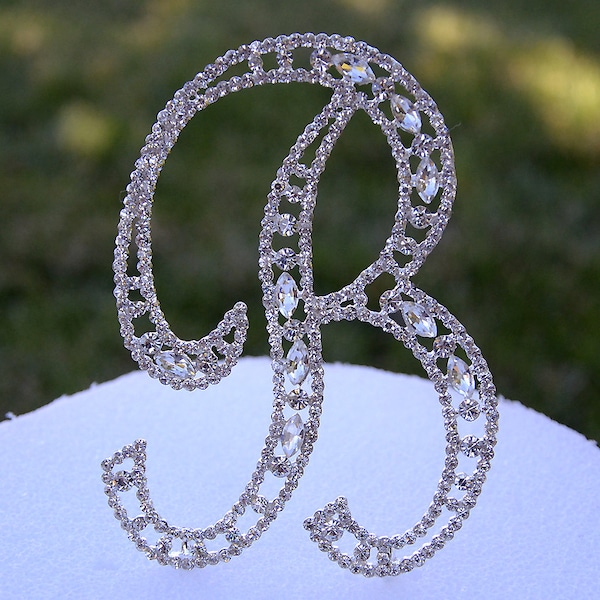 Large 5"  Crystal Rhinestone Silver Cake Topper Letter "B" Monogram Wedding Birthday Party Top Initial CT037