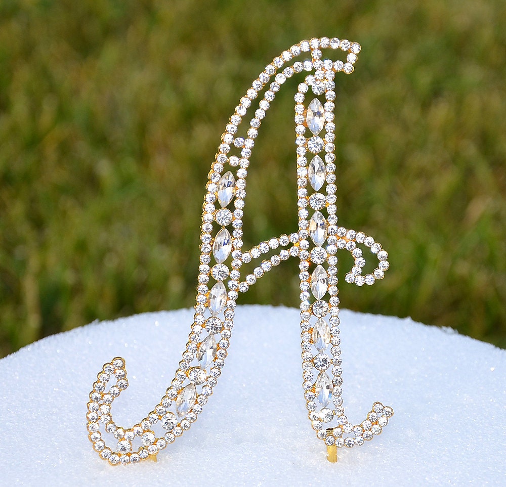 New 5" Crystal Rhinestone Gold Cake Topper Letter Number Monogram ...