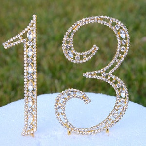 New 5" Gold Crystal Bling Rhinestone NUMBER 13 Thirteen Cake Topper 13th Birthday Parties Anniversary FS US CT131