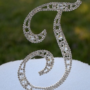 Large 5"  Crystal Rhinestone Silver Cake Topper Letter "T" Monogram Wedding Birthday Party Top Initial CT055