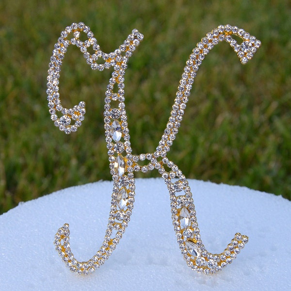 Large 5"  Crystal Rhinestone Gold Cake Topper Letter "K" Monogram Wedding Birthday Party Top Initial CT093