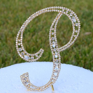 Large 5"  Crystal Rhinestone Gold Cake Topper Letter "P" Monogram Wedding Birthday Party Top Initial CT098