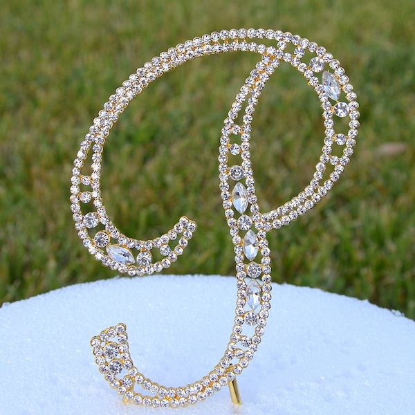 Large 5"  Crystal Rhinestone Gold Cake Topper Letter "P" Monogram Wedding Birthday Party Top Initial CT098