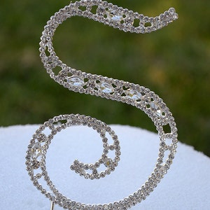 Large 5"  Crystal Rhinestone Silver Cake Topper Letter "S" Monogram Wedding Birthday Party Top Initial CT054