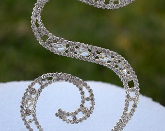 Large 5"  Crystal Rhinestone Silver Cake Topper Letter "S" Monogram Wedding Birthday Party Top Initial CT054