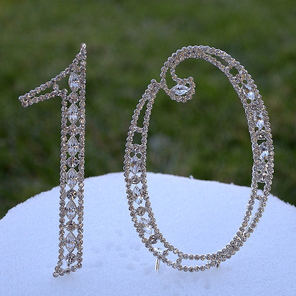 Large 5" Crystal Rhinestone NUMBER Ten (10) Cake Topper Silver Tenth 10th Birthday Party Anniversary Wedding CT910